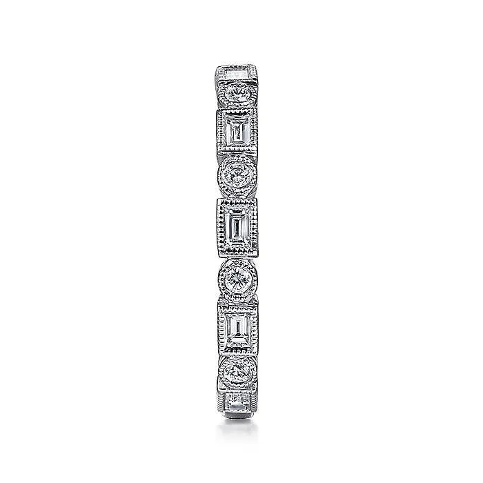 14K White Gold Baguette and Round Diamond Ring