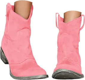 2025 Western Cowboy Ankle Boots for Women,Low Heel Mid Calf Cowgirl Boots Slip On Round Toe Chunky Heel Fashion Retro Classic Boots Suede Back Zipper Fall Short Ankle Booties