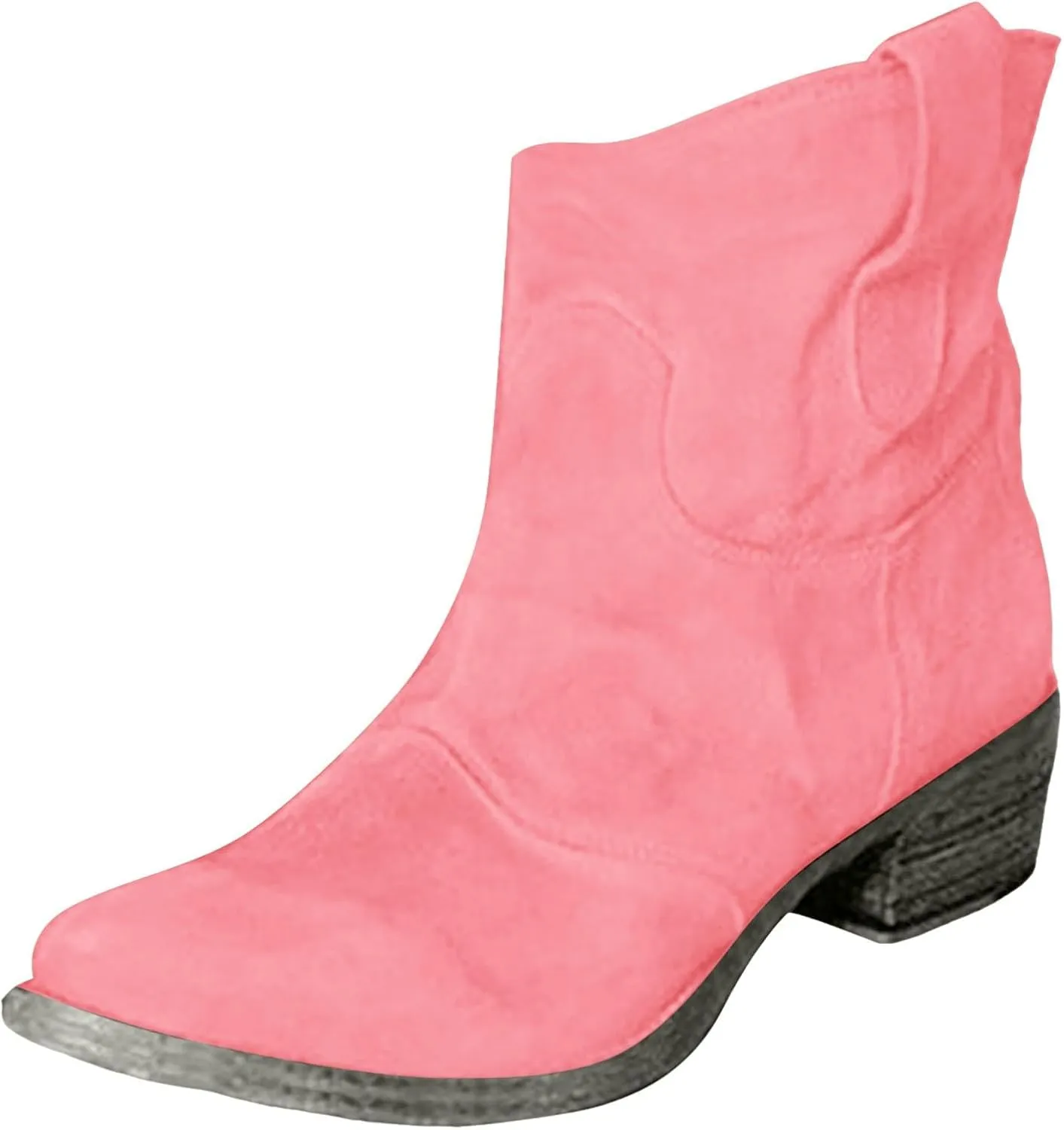 2025 Western Cowboy Ankle Boots for Women,Low Heel Mid Calf Cowgirl Boots Slip On Round Toe Chunky Heel Fashion Retro Classic Boots Suede Back Zipper Fall Short Ankle Booties