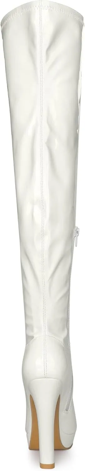 Allegra K Women's Platform Round Toe Chunky Heels Over The Knee High Boots
