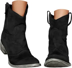 Ankle Boots for Women Fall Fashion Suede Low Heels Cowboy Boots Chunky Stacked Dress Slip On Pointed Toe Vintage Retro Shoes