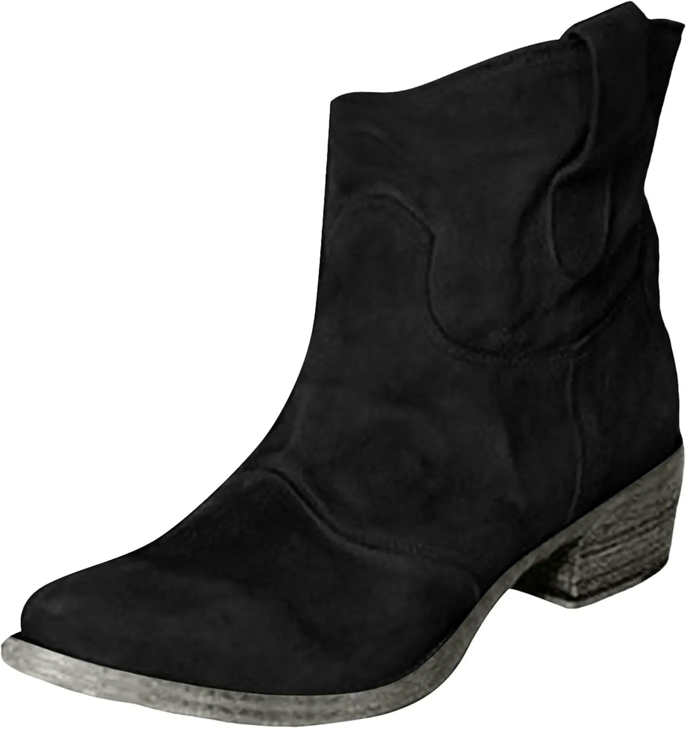 Ankle Boots for Women Fall Fashion Suede Low Heels Cowboy Boots Chunky Stacked Dress Slip On Pointed Toe Vintage Retro Shoes