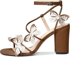 AUMOTED Womens Butterfly Sandals Chunky Block High Heels Strappy Open Round Toe Butterfly Heels 3.4 Inch Wedding Dress Shoes