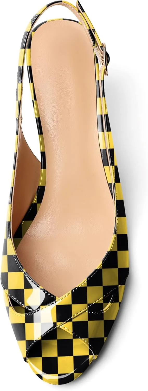 AUMOTED Womens Slingback Heels Peep Toe Stiletto Mid Heel Pumps Patent Leather Sexy Adjustable Strap Buckle Solid Dress Shoes 2.5 Inch