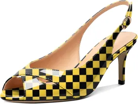 AUMOTED Womens Slingback Heels Peep Toe Stiletto Mid Heel Pumps Patent Leather Sexy Adjustable Strap Buckle Solid Dress Shoes 2.5 Inch