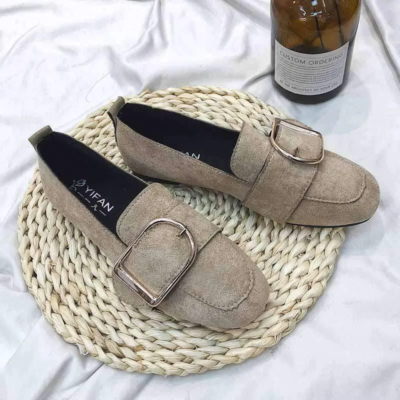 Big Buckle Suede Loafer Flats