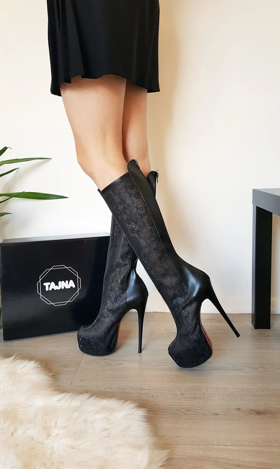 Black Lace Platform Boots