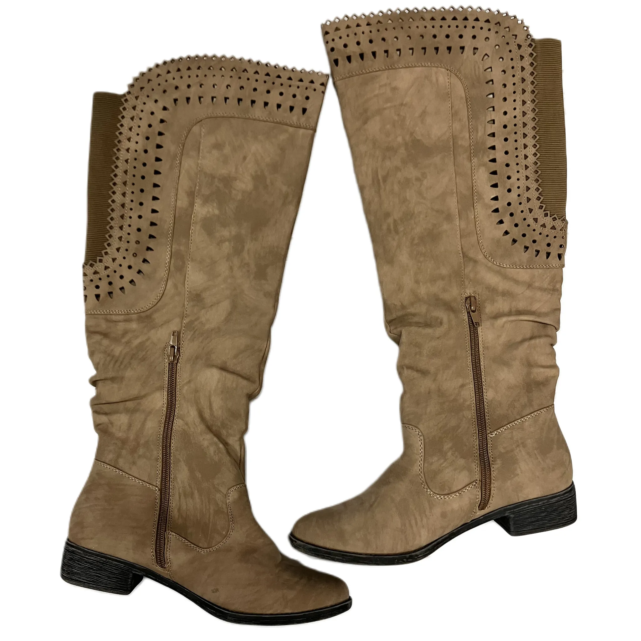 Boots Knee Flats By Just Fab In Tan, Size: 6.5