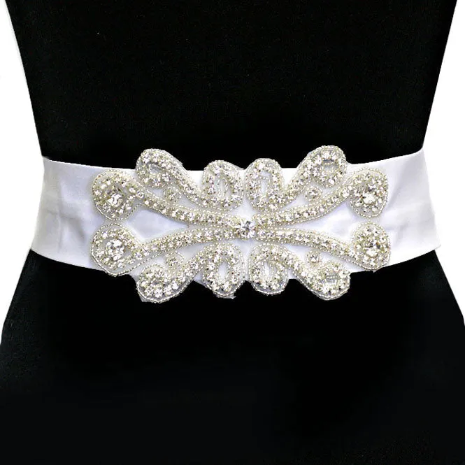 Bridal Wedding Crystal & Bead Ribbon Belt Headband
