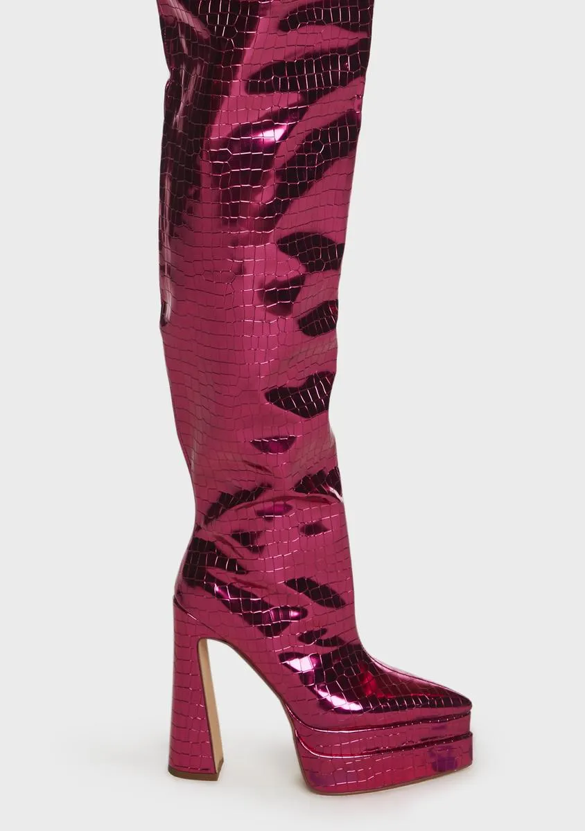 Brigeta-4 Knee High Boots - Pink