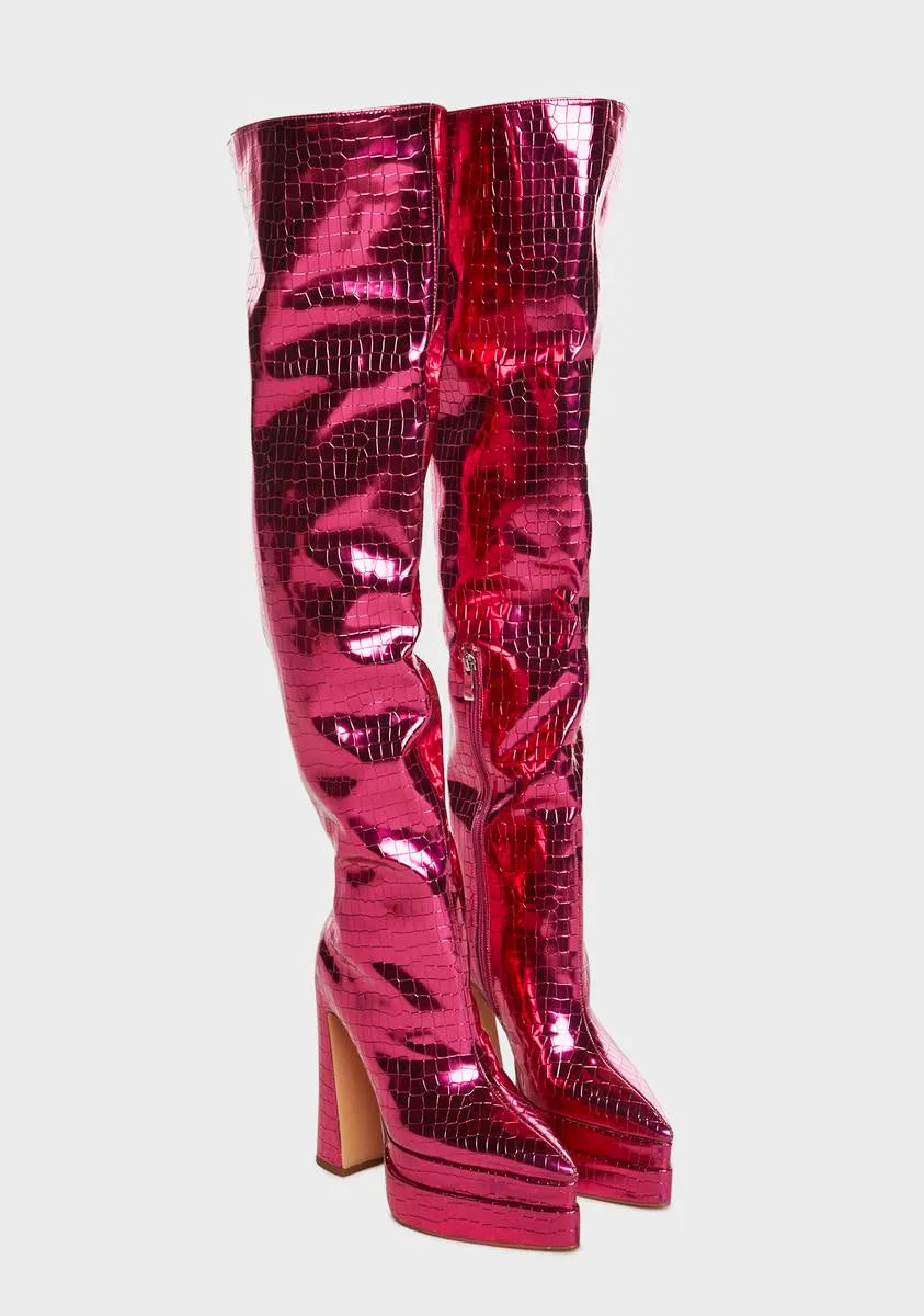 Brigeta-4 Knee High Boots - Pink
