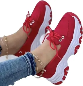 CANIAN 2023 Women's Platform lace-up Trainers, Breathable, Casual, Flat Running Shoes, Fashionable, Comfortable, Round Toe Single Shoes,Red,38