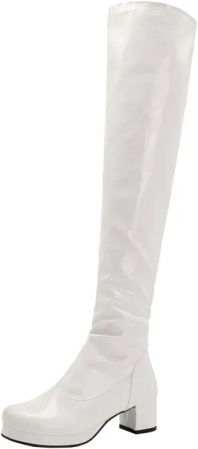 Caradise Womens GOGO Patent Thigh High Platform Chunky Heeled Over The Knee Full Zip Boots
