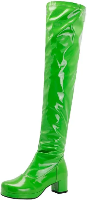 Caradise Womens GOGO Patent Thigh High Platform Chunky Heeled Over The Knee Full Zip Boots