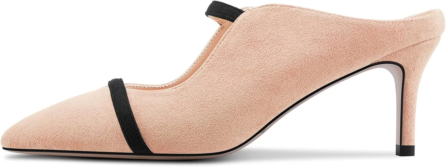 Castamere Women Mid Heel Pointed Toe Slip-on Patchwork Pumps Mules Shoes Casual Dress 2.6 Inches Heels