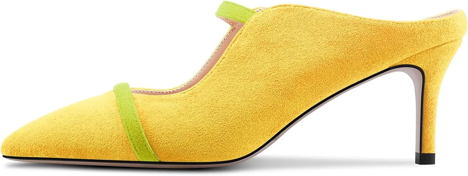 Castamere Women Mid Heel Pointed Toe Slip-on Patchwork Pumps Mules Shoes Casual Dress 2.6 Inches Heels