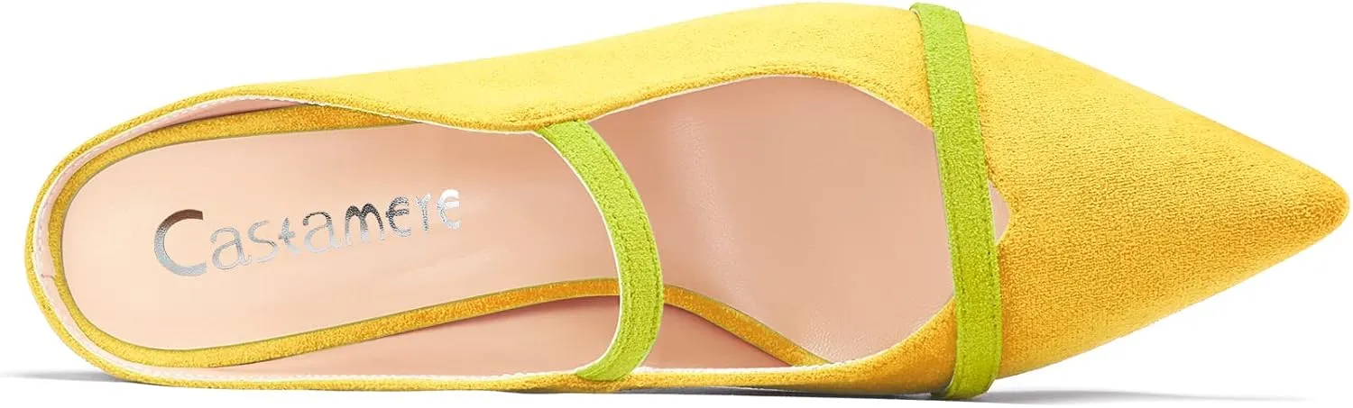 Castamere Women Mid Heel Pointed Toe Slip-on Patchwork Pumps Mules Shoes Casual Dress 2.6 Inches Heels