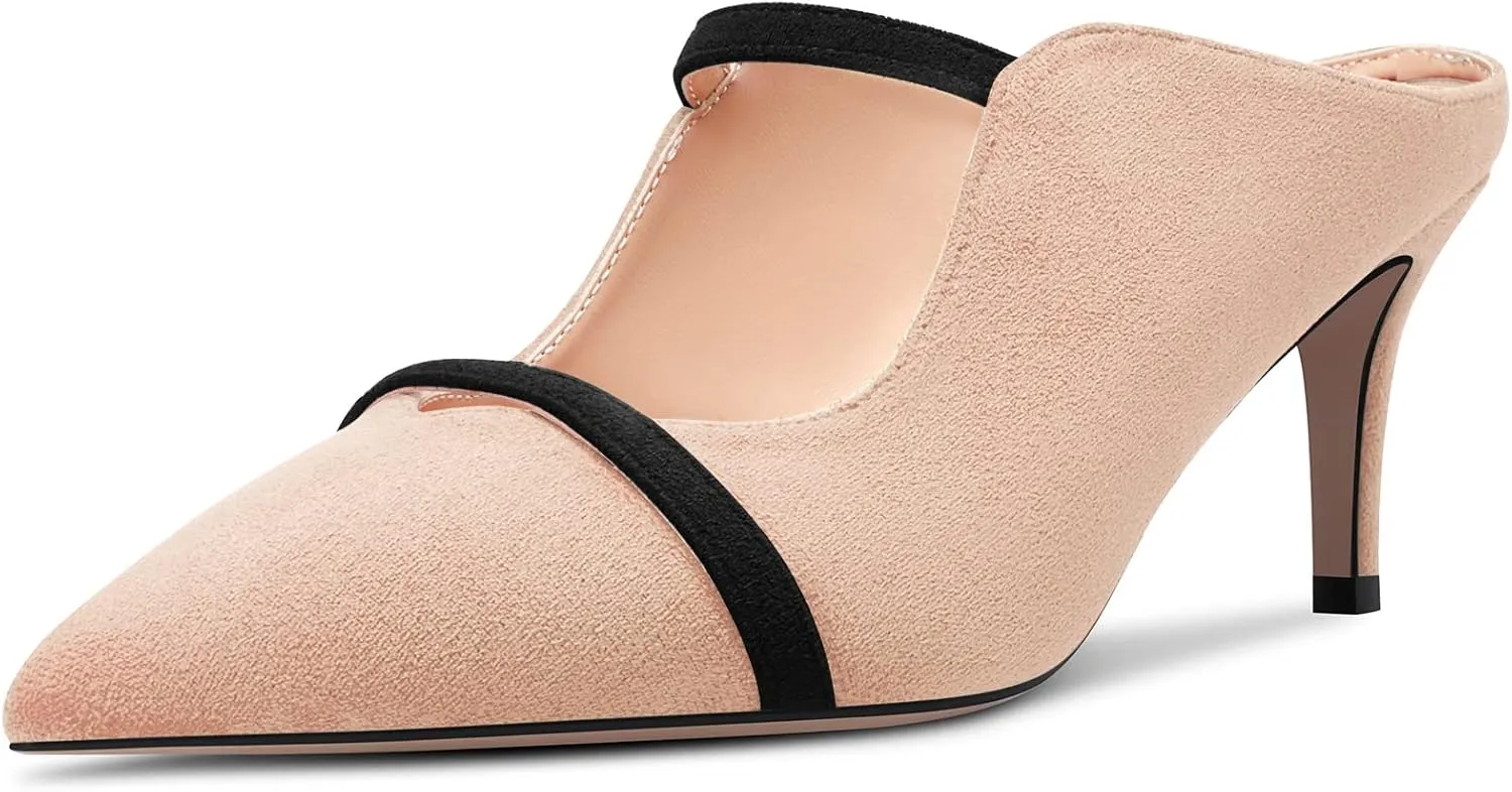 Castamere Women Mid Heel Pointed Toe Slip-on Patchwork Pumps Mules Shoes Casual Dress 2.6 Inches Heels