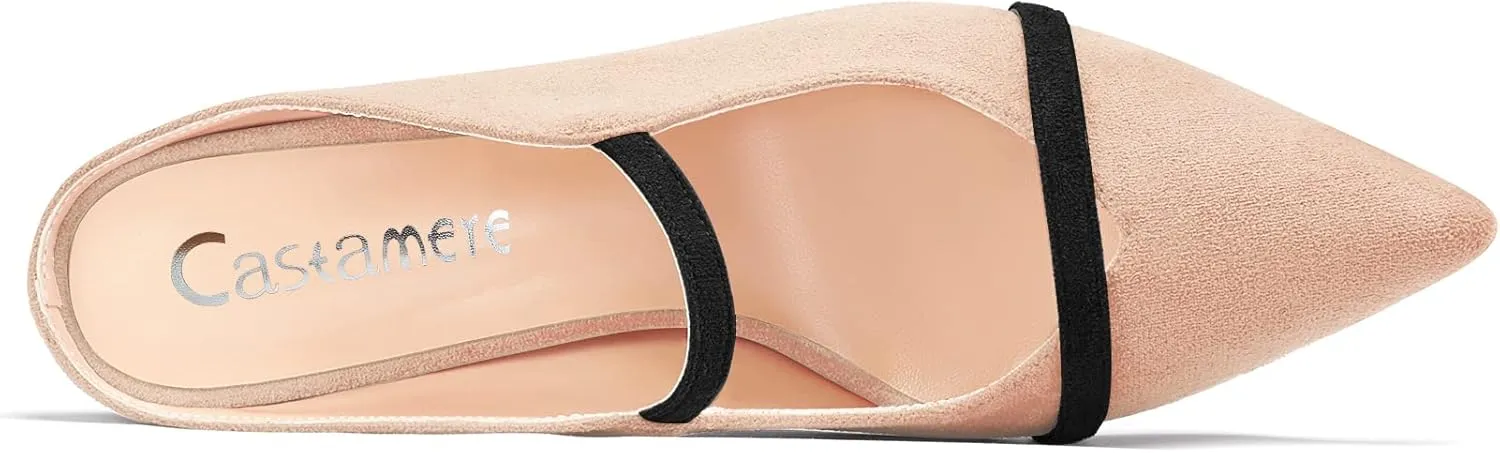Castamere Women Mid Heel Pointed Toe Slip-on Patchwork Pumps Mules Shoes Casual Dress 2.6 Inches Heels