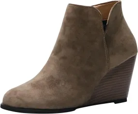 Cathalem Ankle Booties for Women Retro Cutout Comfy Short Boots V Cut Wedges Ankle Boots Stacked Chunky Block Heels Shoes