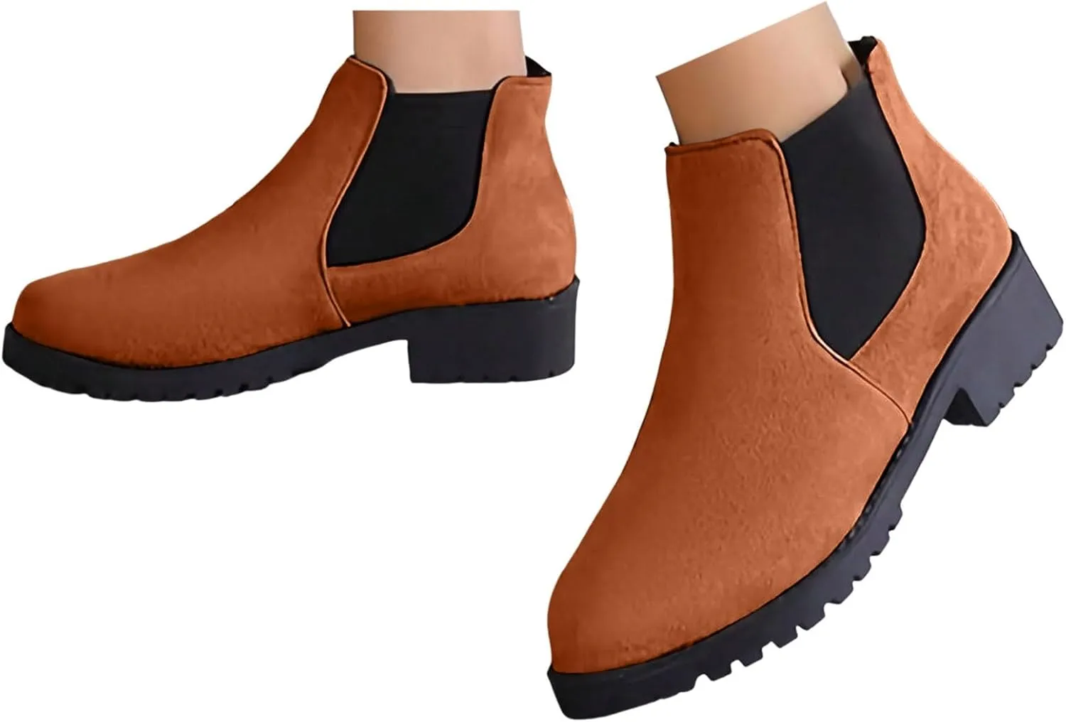 Cathalem Ankle Booties for Women V Cut,Chelsea Boots Slip on Ankle Boots Chunky Pointed Toe Cutout Low Heel Shoes