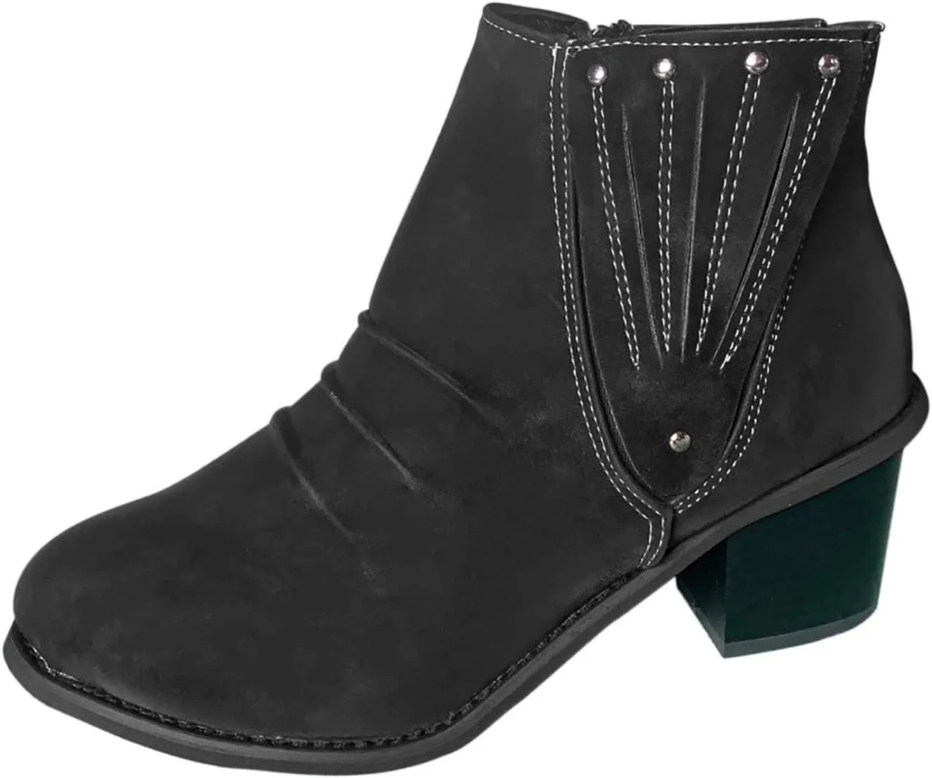 Cathalem Ankle Boots for Women V Cutout Ankle Boots Pointed Toe Chunky Stacked Heel Booties Zip Up Western Boots Shoes
