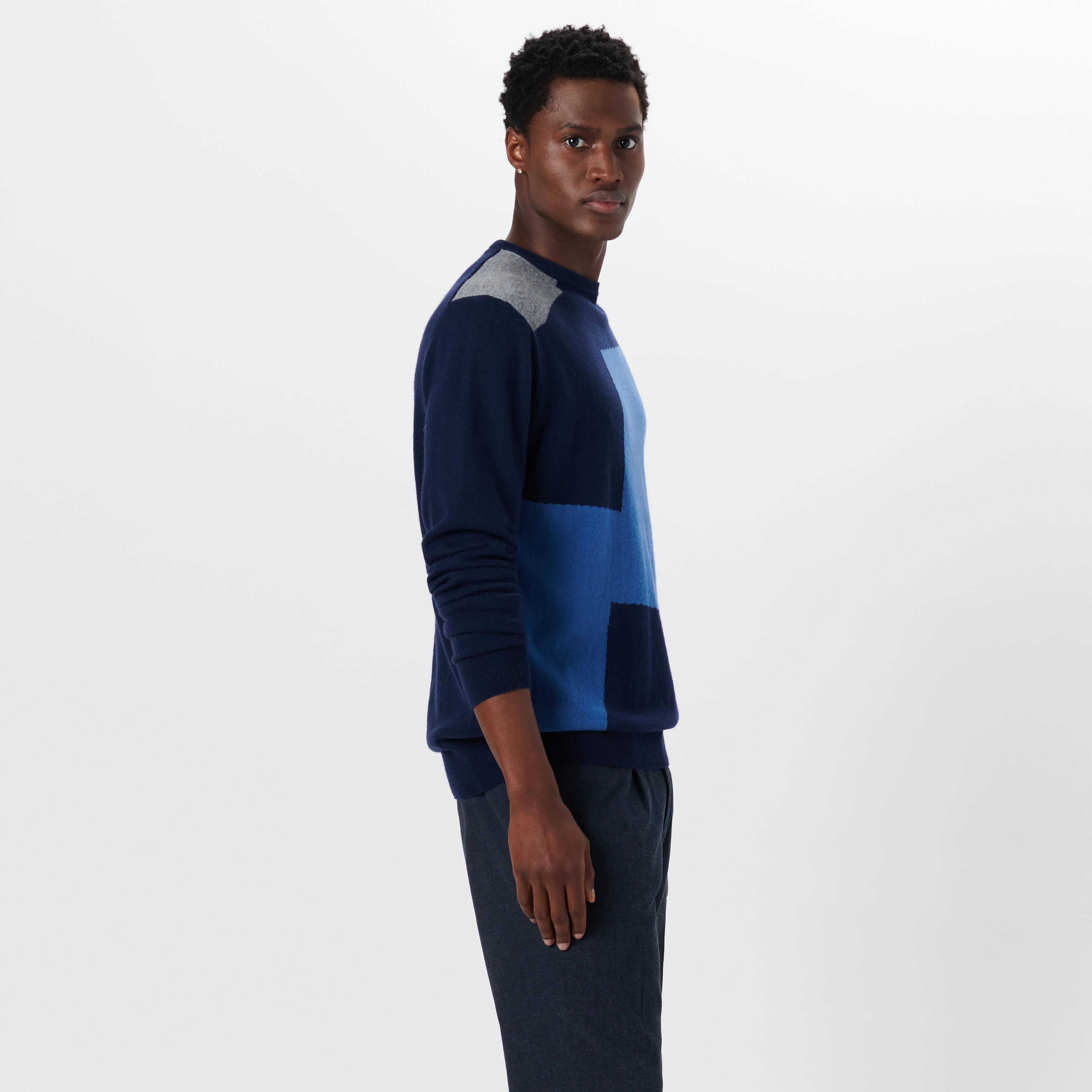 Crew Neck Patchwork Intarsia Sweater