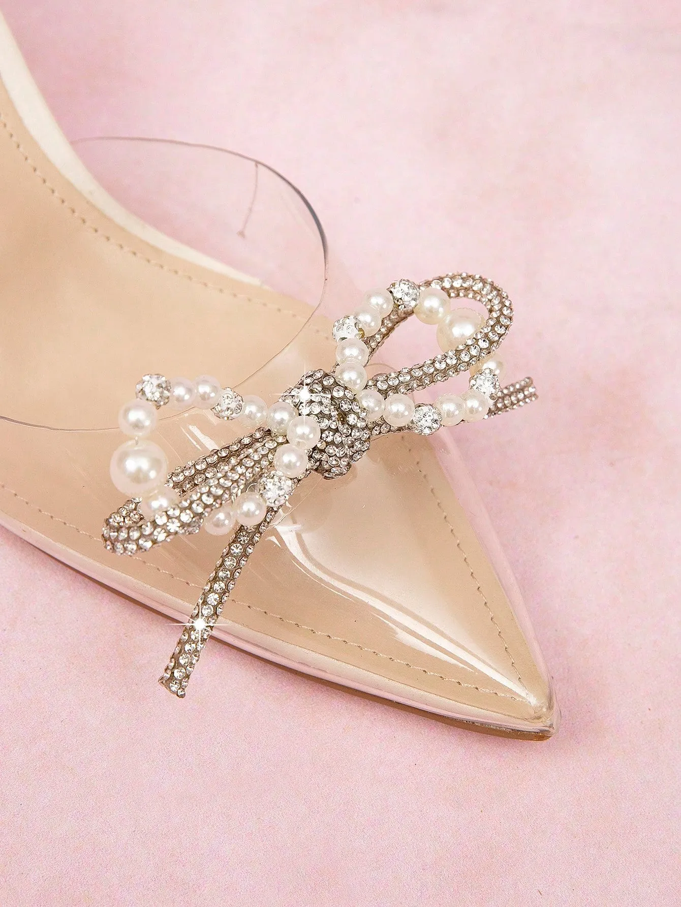 CUCCOO CURVES Woman Shoes Plus Size Fashion Bowknot, Beaded Flower, Nude Tpu, Kitten Heel, Pointed Toe Shoes Wedding Shoes For Spring And Summer Vacation Shoes Summer Sale
