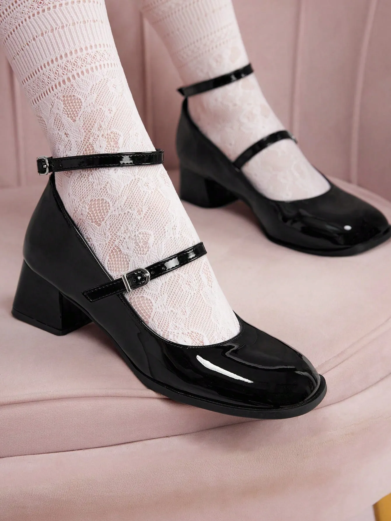 CUCCOO DOLLMOD Women's Elegant Chunky Heel Black Versatile High Heel Sandals For Outdoor Wear For Summer Graduation Heels Prom Heels