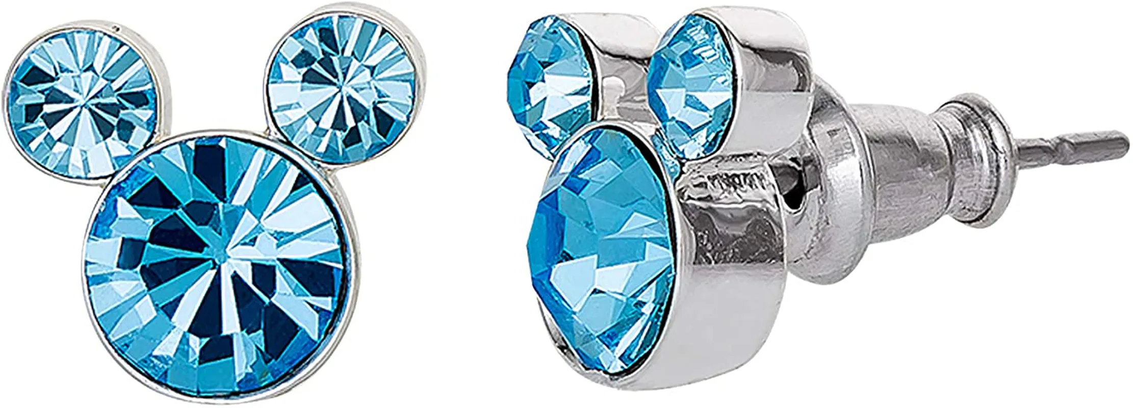 Disney Silver Plate Mickey Mouse Crystal Birthstone Stud Earrings