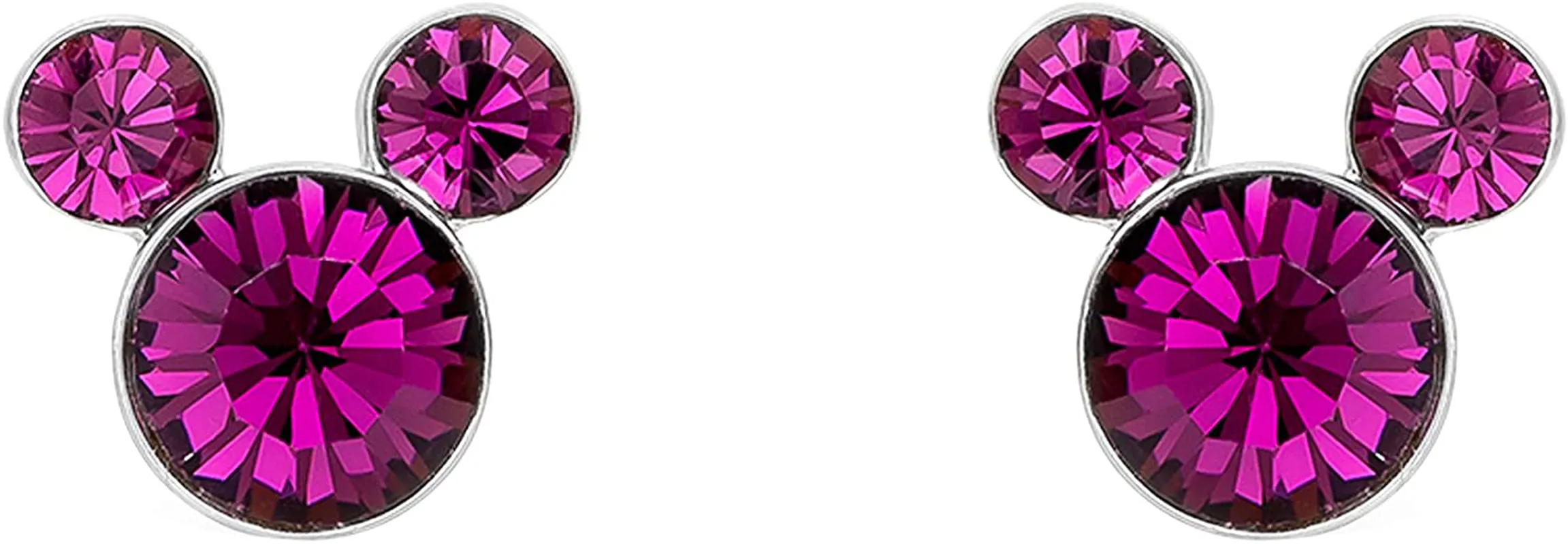 Disney Silver Plate Mickey Mouse Crystal Birthstone Stud Earrings
