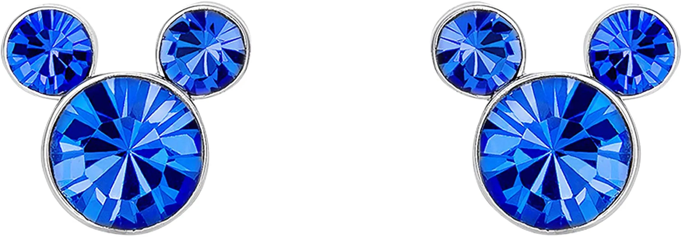 Disney Silver Plate Mickey Mouse Crystal Birthstone Stud Earrings