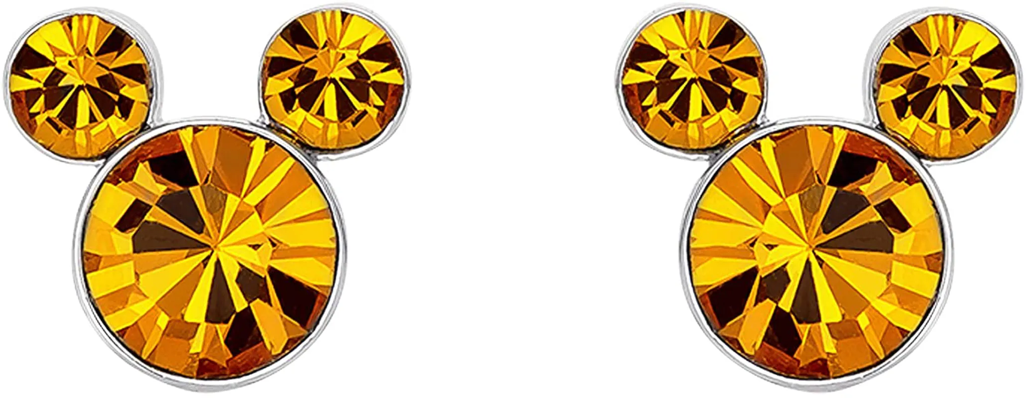 Disney Silver Plate Mickey Mouse Crystal Birthstone Stud Earrings