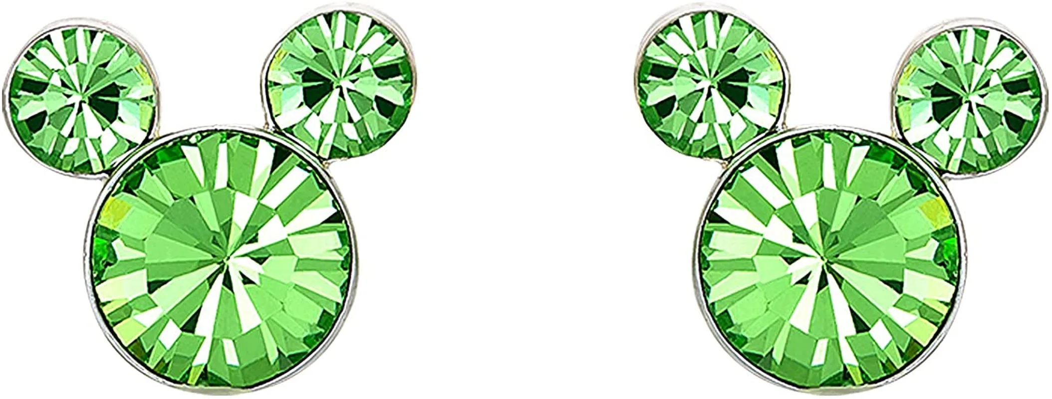 Disney Silver Plate Mickey Mouse Crystal Birthstone Stud Earrings