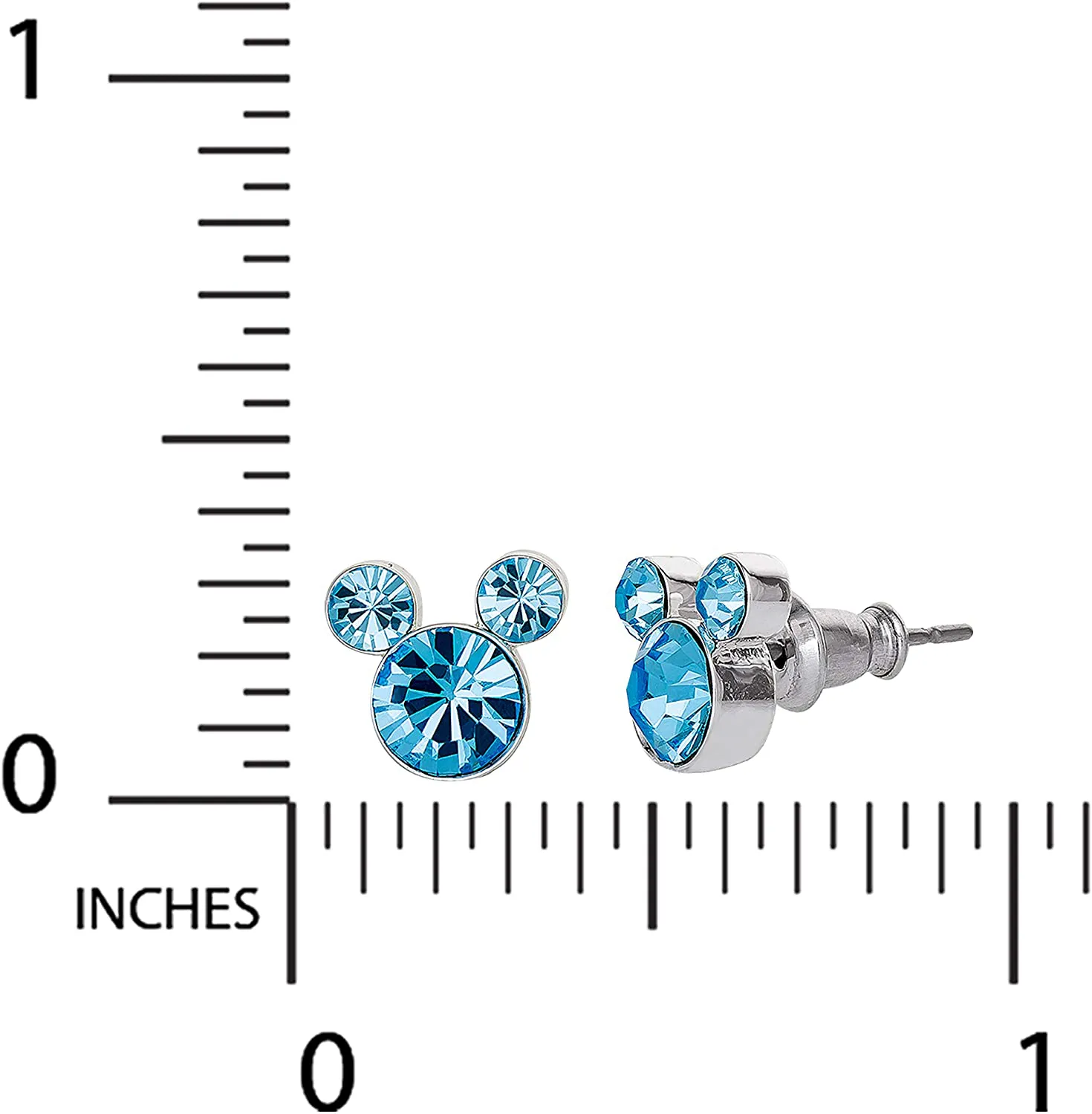 Disney Silver Plate Mickey Mouse Crystal Birthstone Stud Earrings