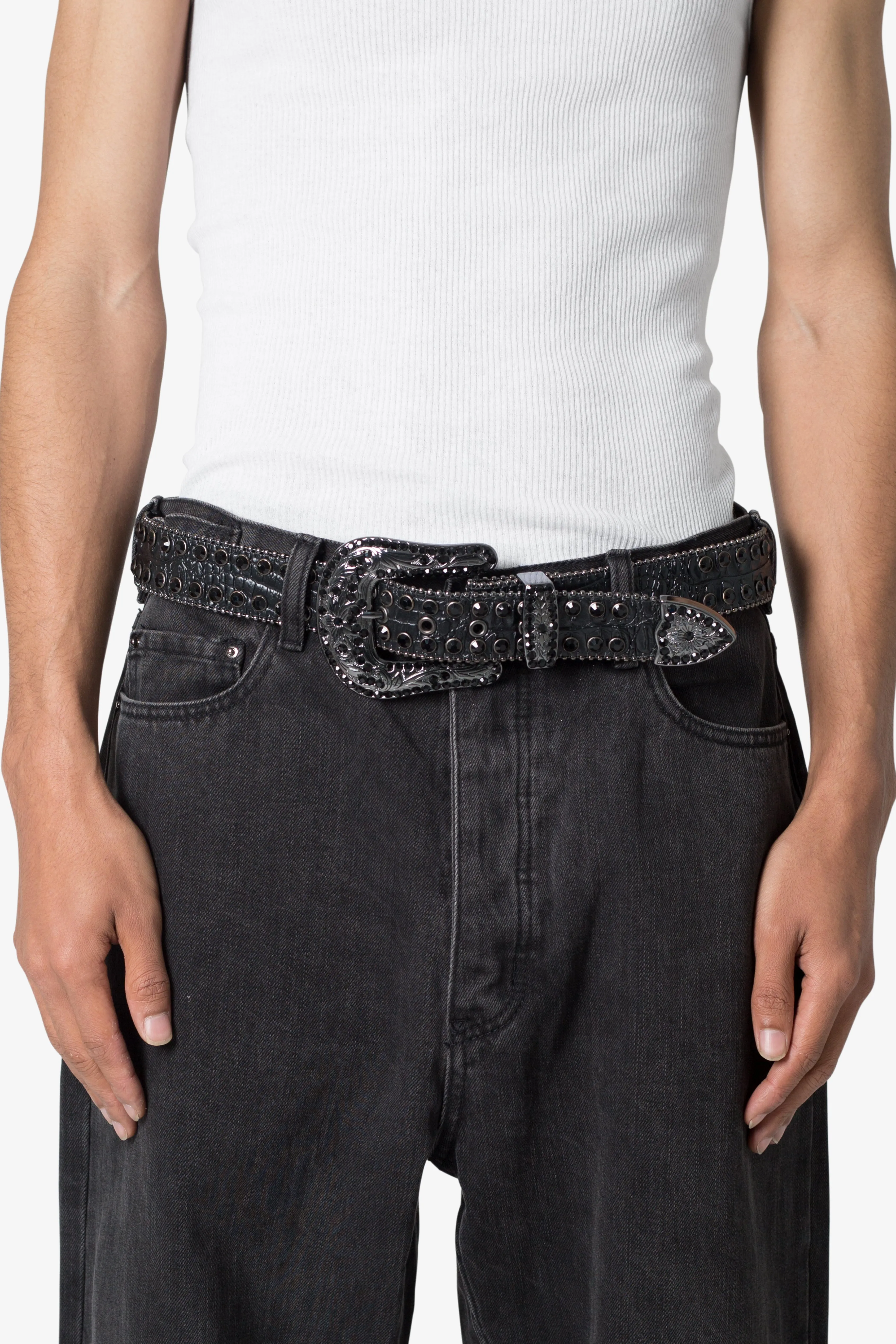 Double Row Studded Belt - Black