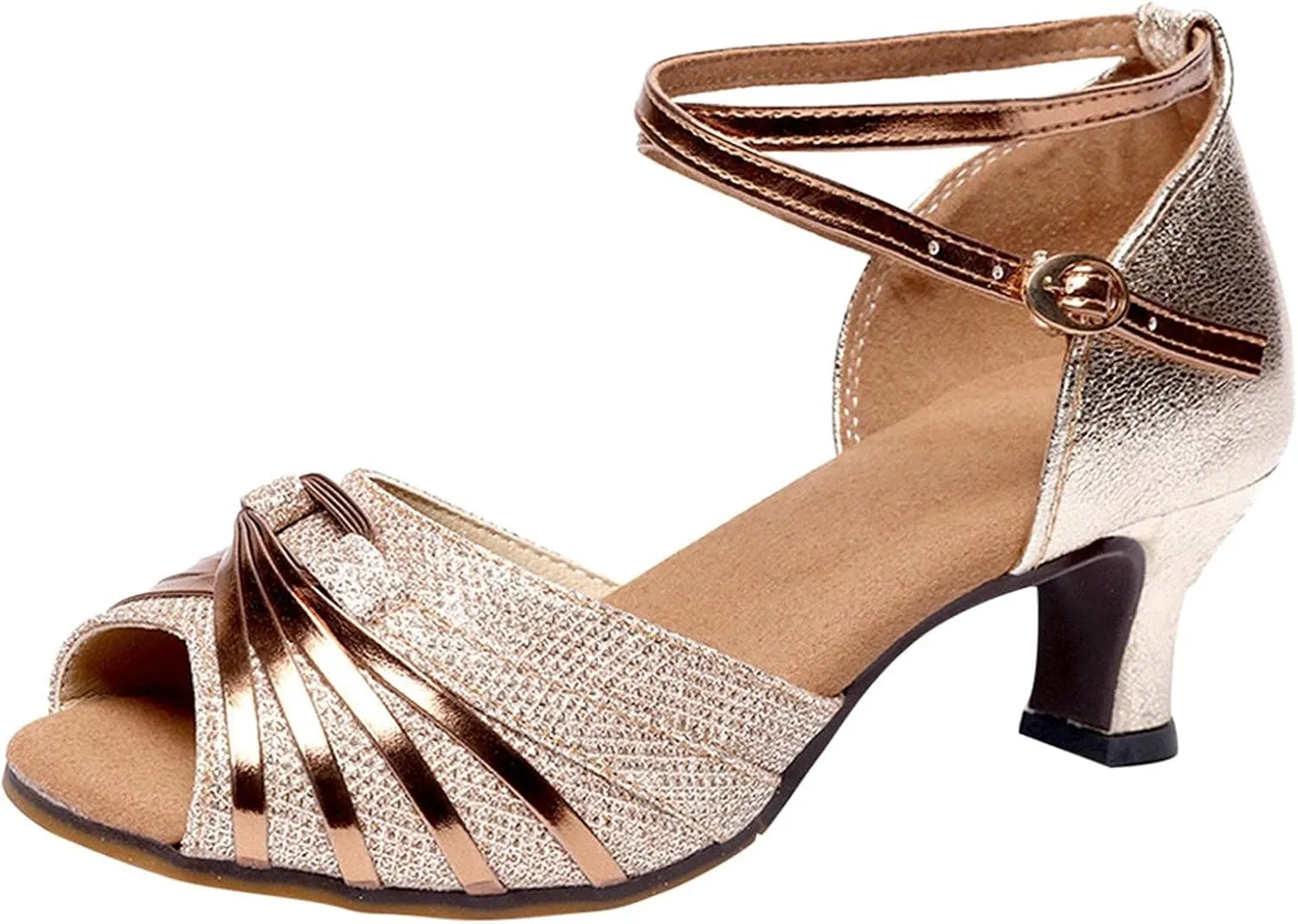 Dress Sandals Shoes for Women Leather Open Toe High Heels Ladies Gold Silver Glittering with Ankle Strap