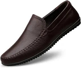Easy to Put and Remove. Smoking Loafer Driving Moccasins for Men Genuine Leather Stitching Details Round Toe Rubber Sole Anti-Slip Lightweight Flexible Flat Heel Driving for All Occasions