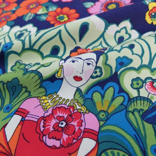 Frida La Catrina Border Print Cotton by Alexander Henry - Dark Marine Blue
