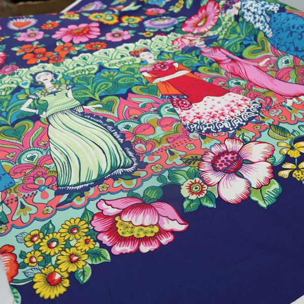 Frida La Catrina Border Print Cotton by Alexander Henry - Dark Marine Blue