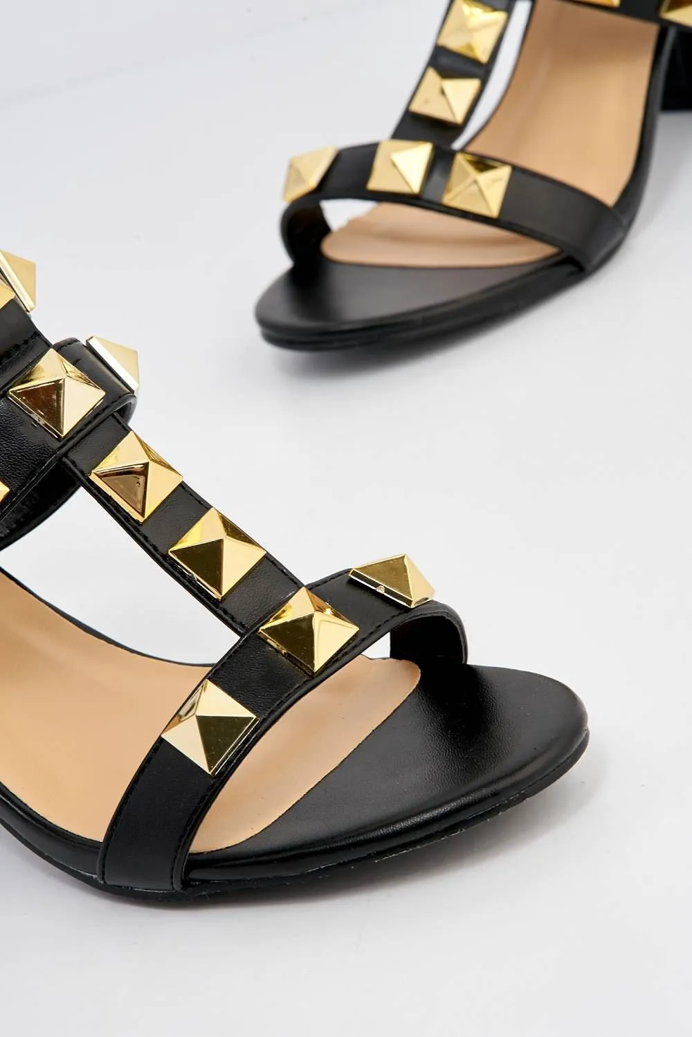 Galia Studded Block Heel Anklestrap Sandal in Black