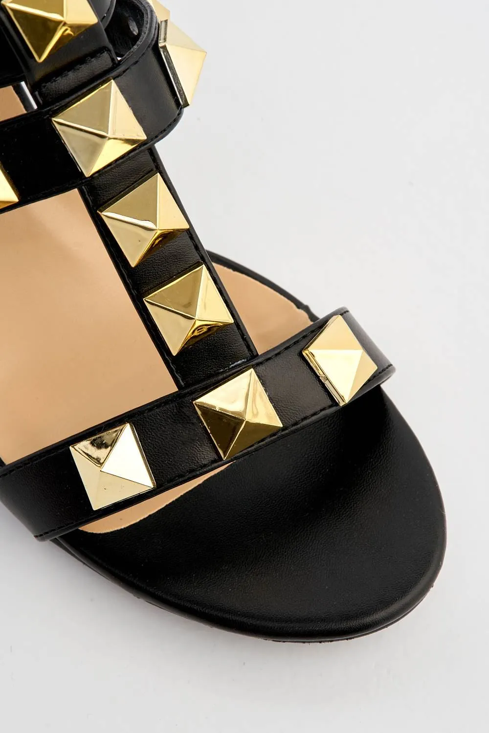 Galia Studded Block Heel Anklestrap Sandal in Black