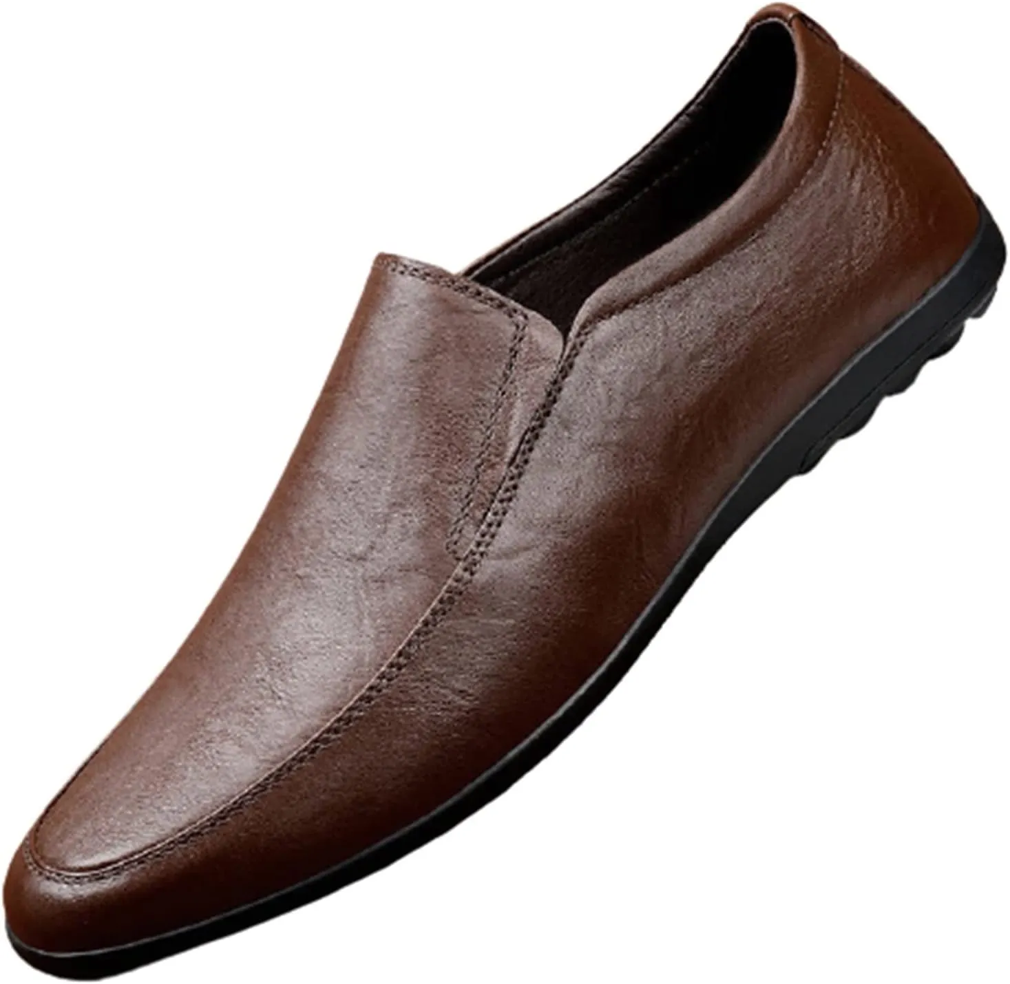 HOOENG Driving Moccasins for Men Genuine Leather Round Toe Breathable Resistant Anti-Slip Lightweight Flat Heel Driving Slip on (Color : Dark Brown, Size : 7)