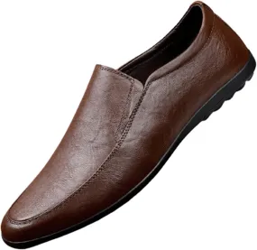 HOOENG Driving Moccasins for Men Genuine Leather Round Toe Breathable Resistant Anti-Slip Lightweight Flat Heel Driving Slip on (Color : Dark Brown, Size : 7)