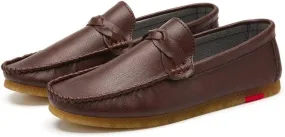 HOOENG Driving Moccasins for Men Vegan Leather Stitching Details Round Toe Rubber Sole Penny Loafer Resistant Anti-Slip Flat Heel Walking Slip On (Color : Wine Red, Size : 7.5)