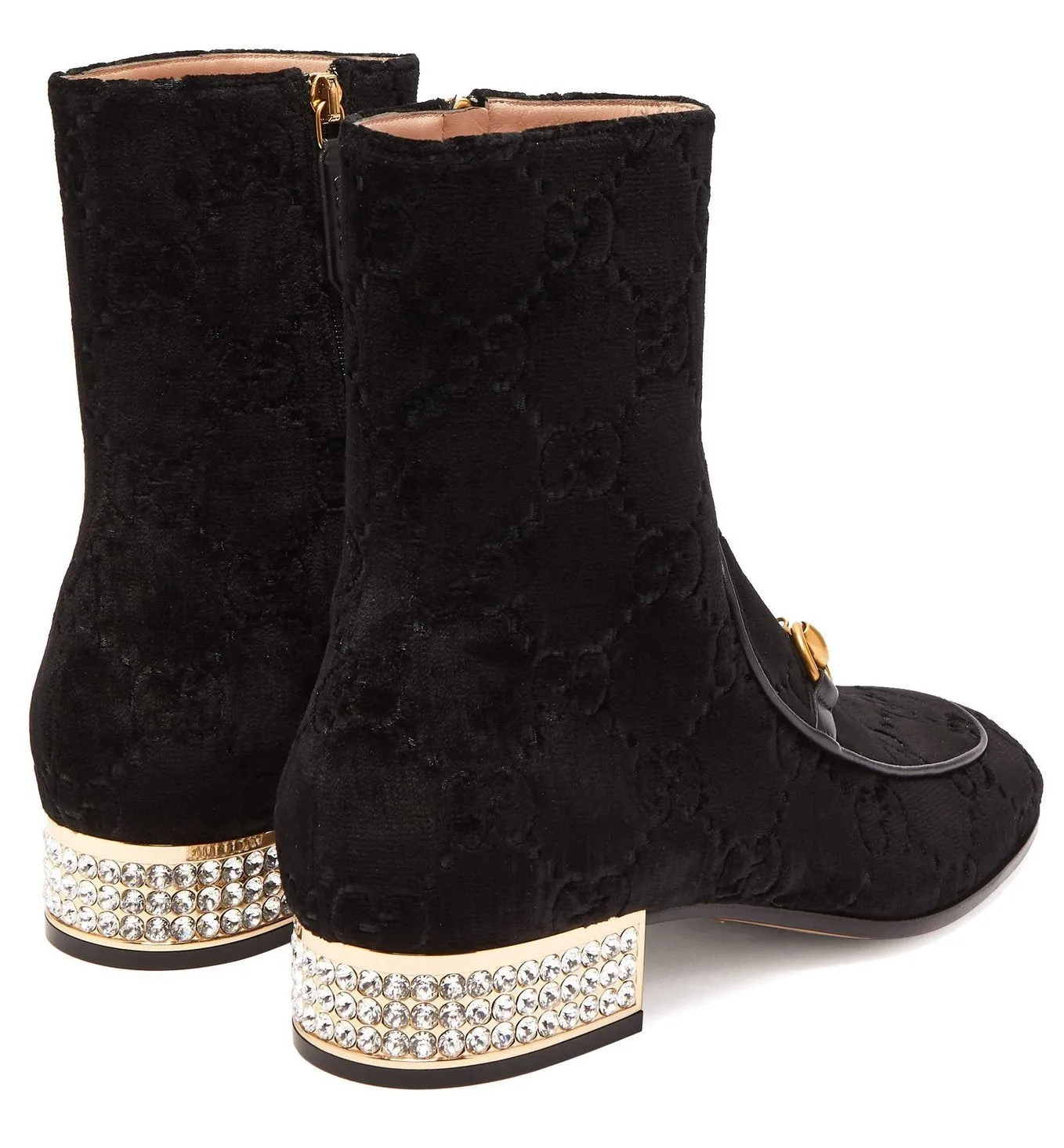 Horsebit GG Crystal-Embellished Velvet Ankle Boots