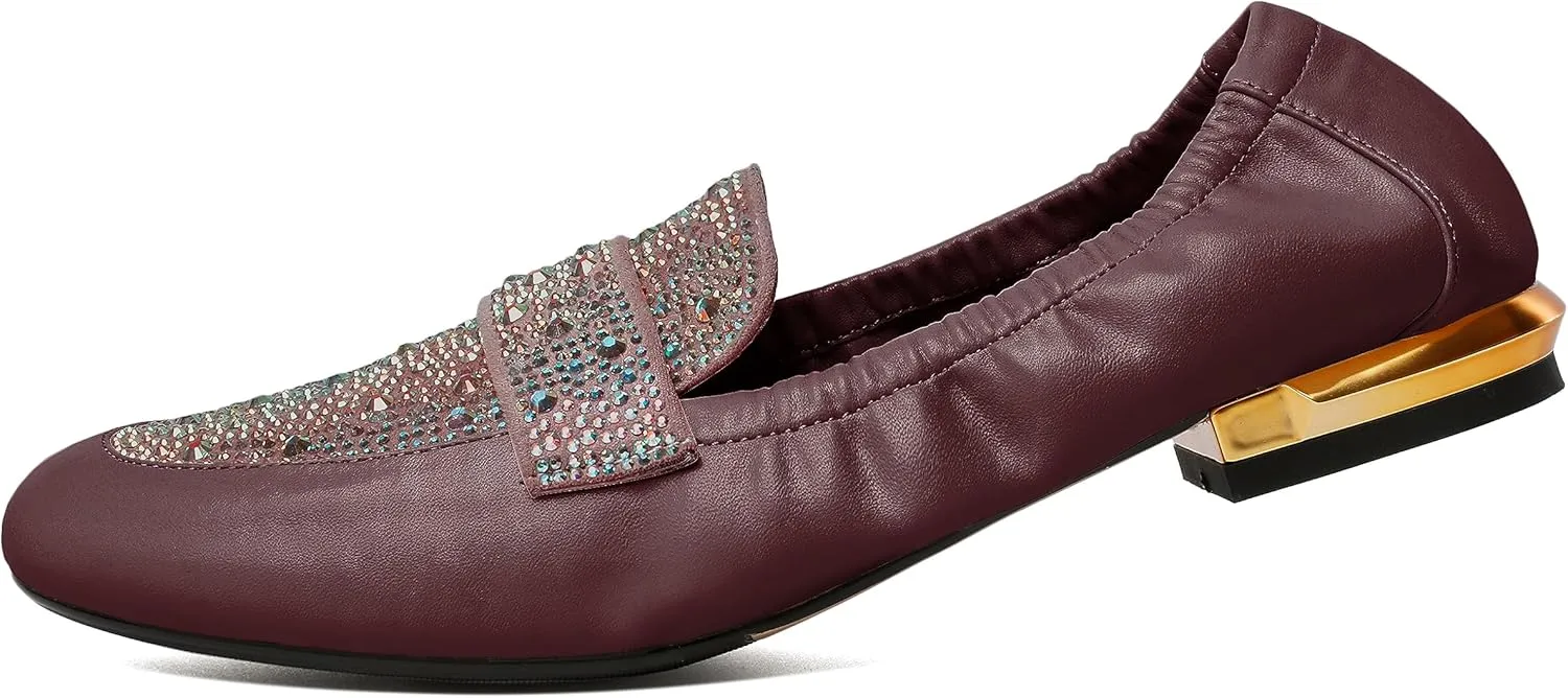 Joseywade Women's Ballet Flat Shoes Round Toe Slip On Rhinstone Walking Flats Cute Casual Low Comfort Soft Dress Shoes