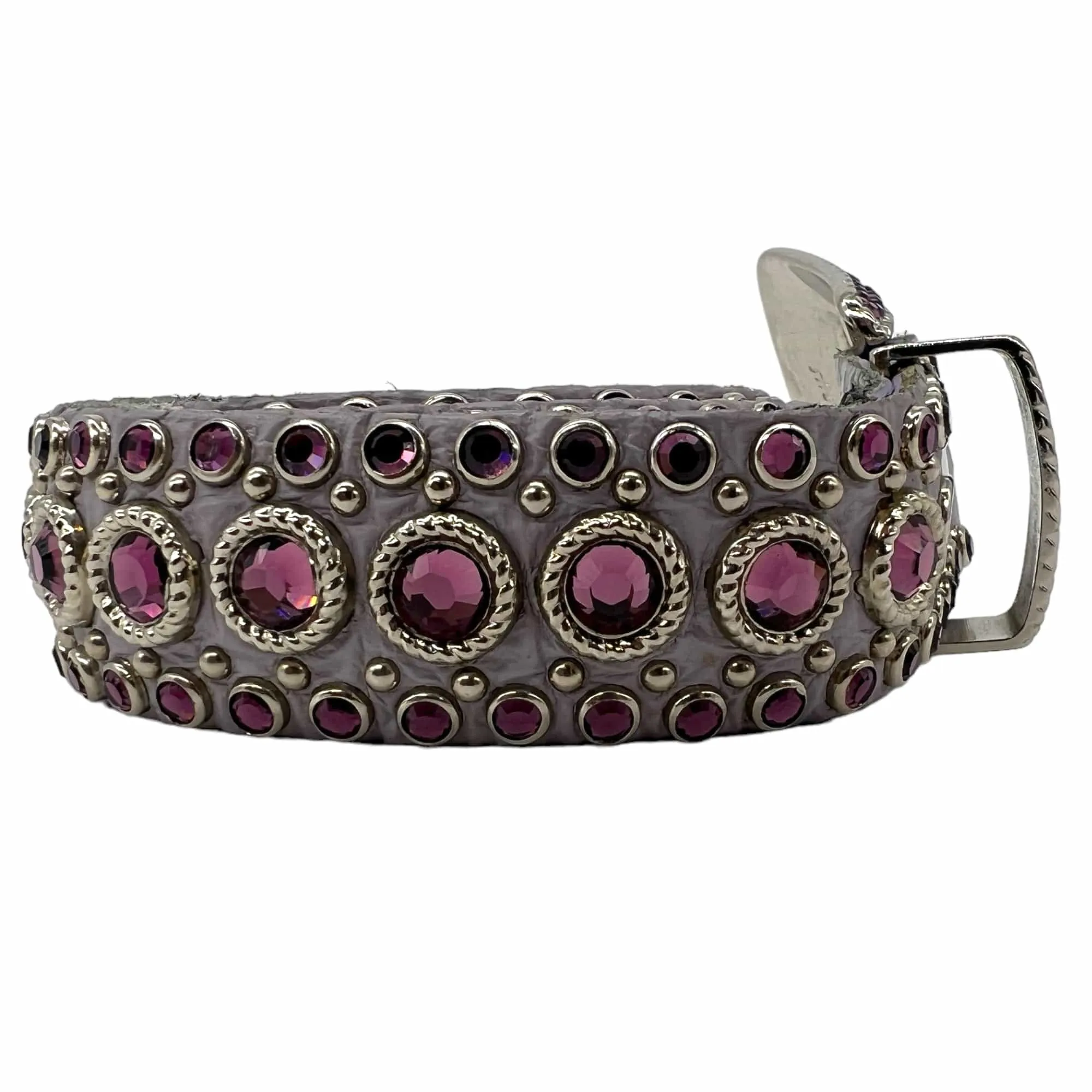 KIPPYS Textured Leather Belt with Swarovski Crystals - Lavender