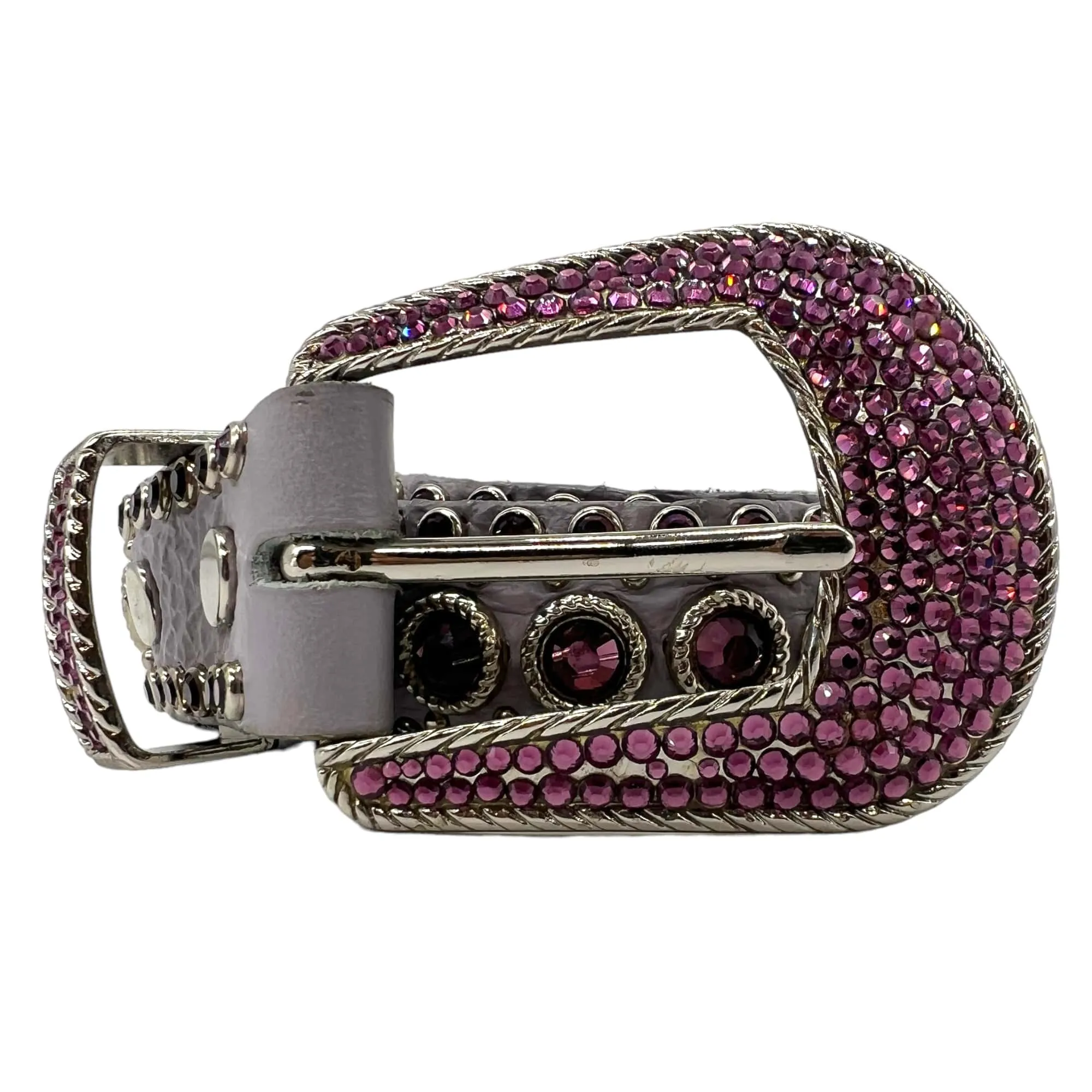 KIPPYS Textured Leather Belt with Swarovski Crystals - Lavender