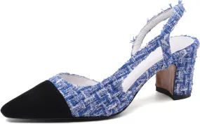 MICIFA Slingback Heels for WomenRound Toe Chunky Heeled Pumps Ankle Strap Fashion Splicing Dress Shoes